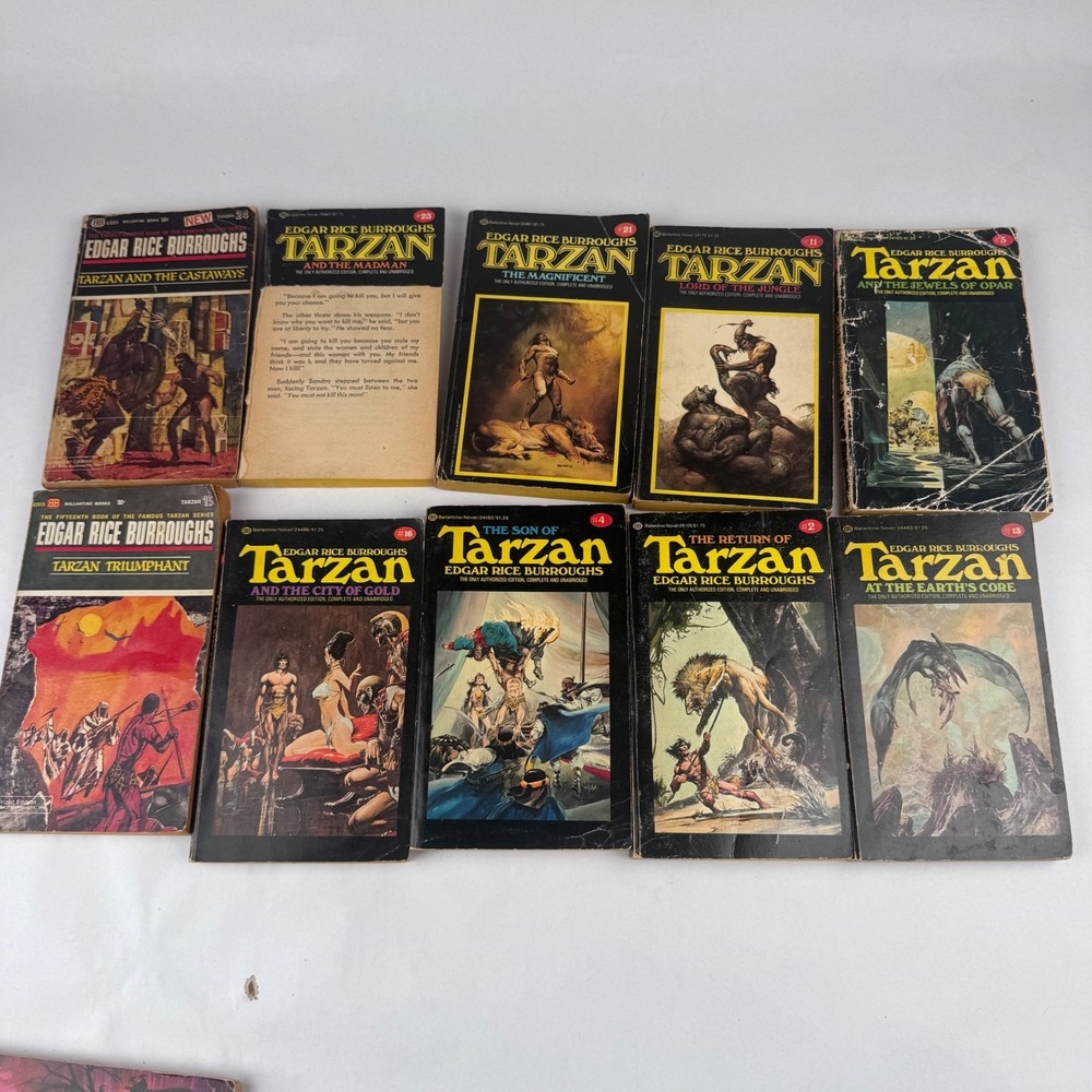 Edgar Rice Burrohghs Lot of 10 Paperback Vintage Tarzan Books